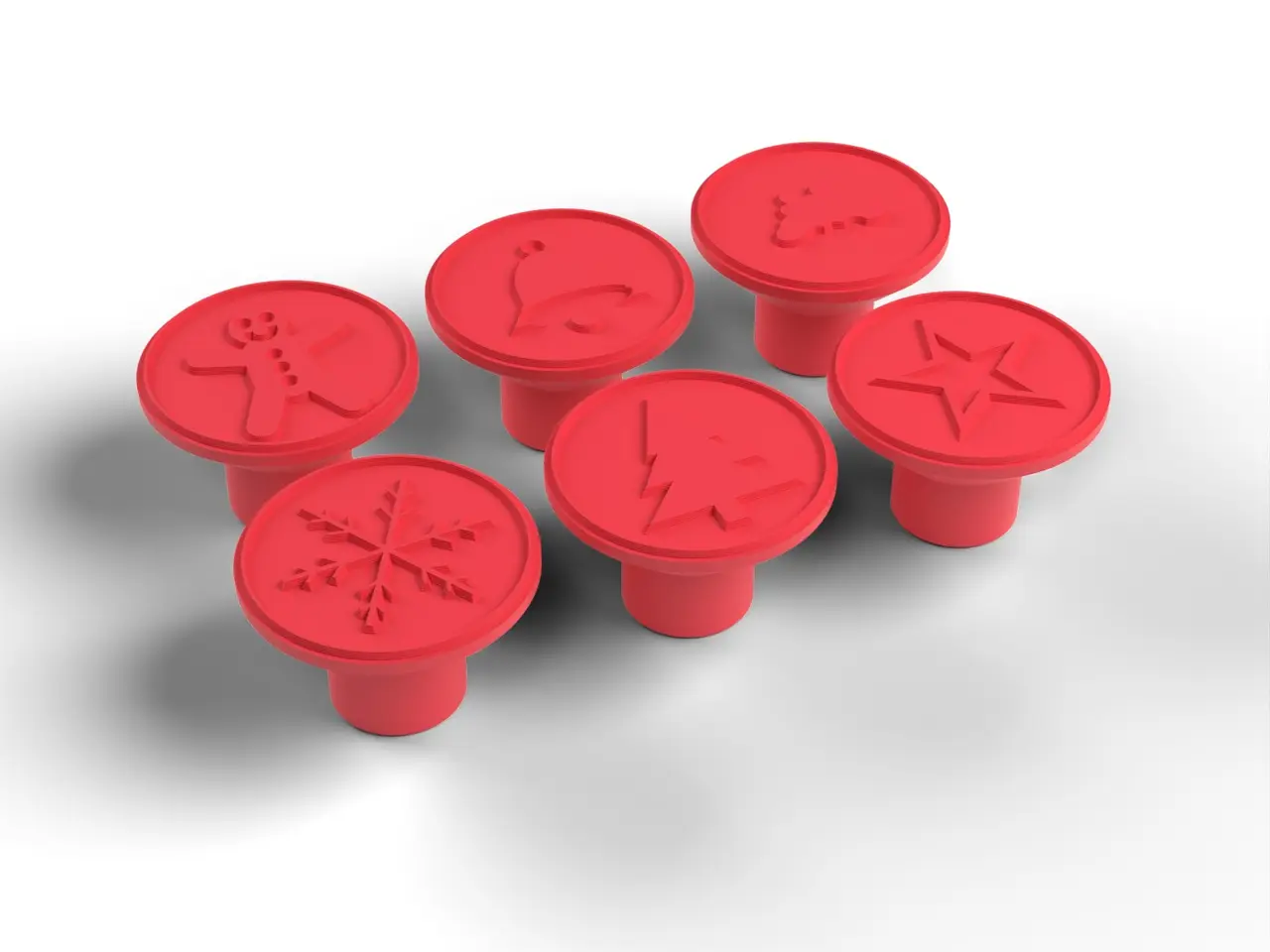 Christmas Cookie Stamps - 6 Designs, Snowflake, Tree, Star, Gingerbread Man, Bell, Holly (OpenSCAD) — modelo 3D