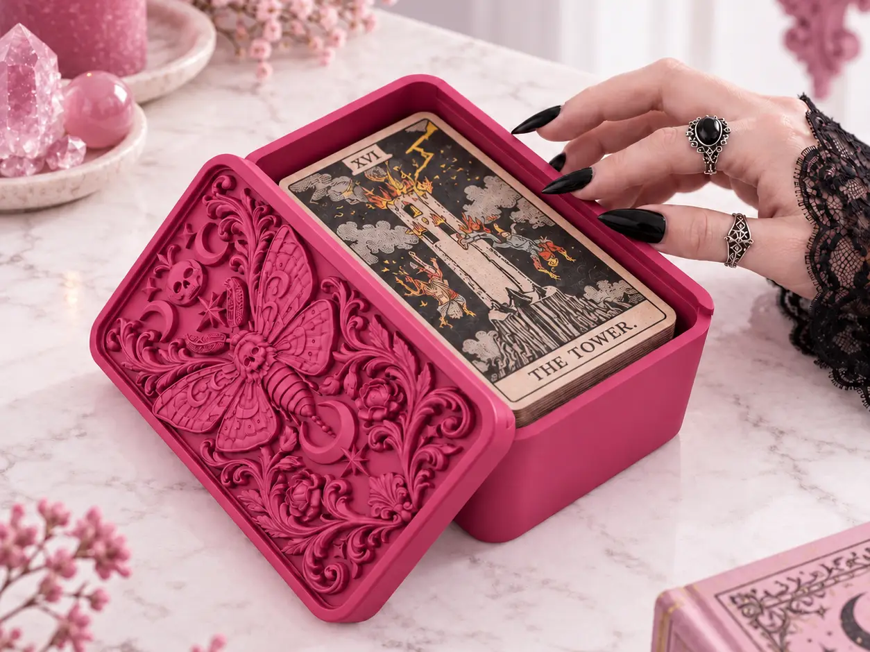 Goth Death's Head Moth Tarot Box with Baroque Lid — modelo 3D