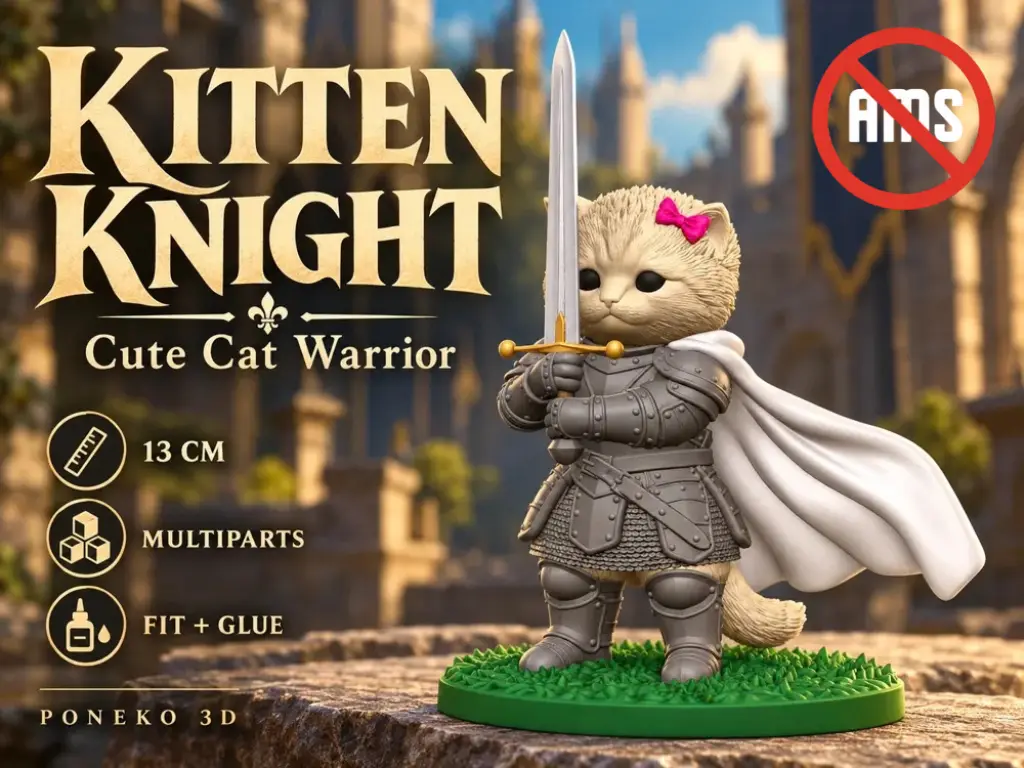 Kitten Knight – Warrior cat Multipart Figure — modelo 3D