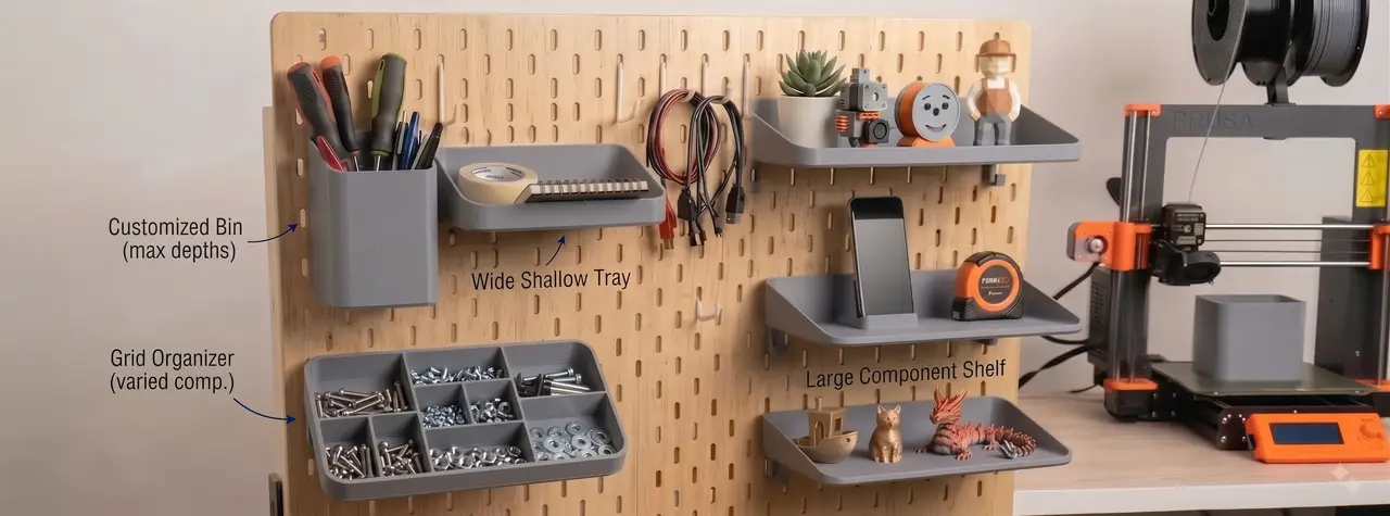 Customizable IKEA SKADIS/SKÅDIS Bin, Tray & Shelf Generator v2 (w/Partition Generator) — modelo 3D
