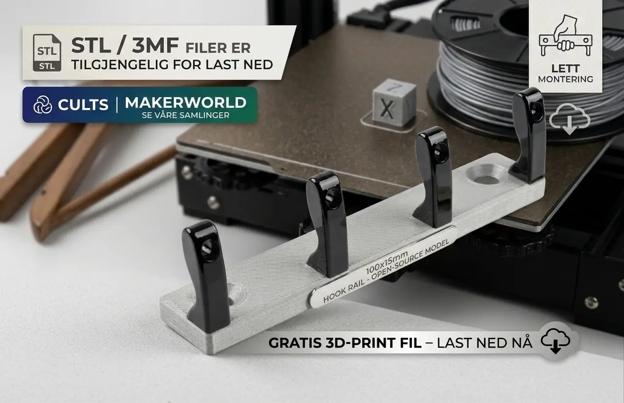 Compact Wall Hook Rail – 4 Hooks — modelo 3D
