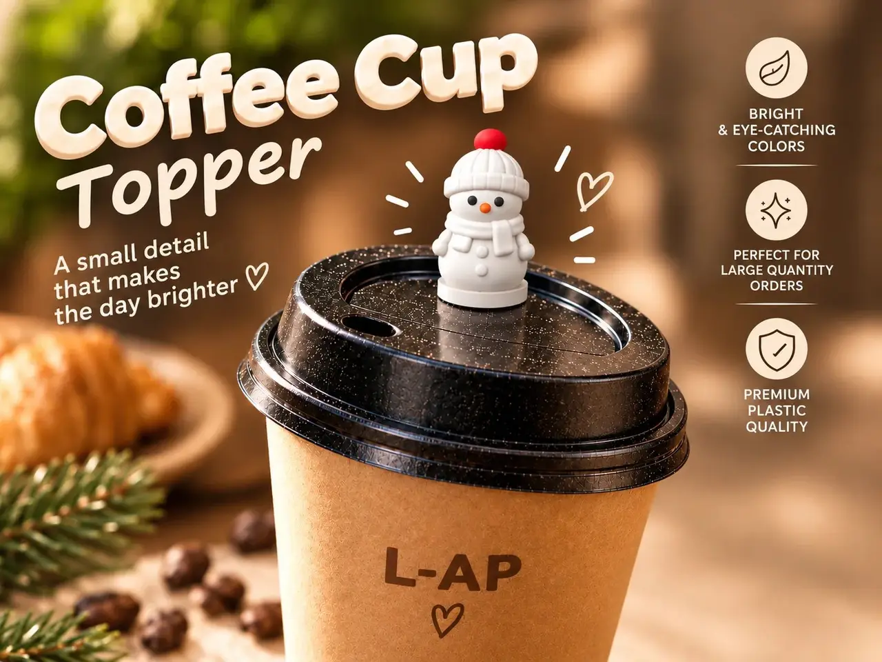 Snowman Coffee Cup Lid Topper - Drink Decoration — modelo 3D