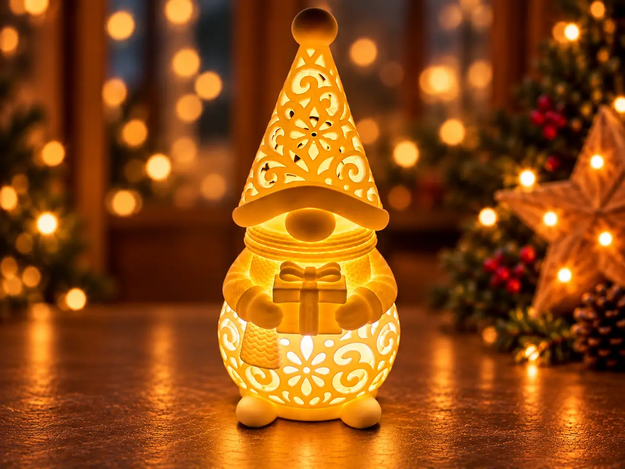 Weihnachtswichtel im Ornament-Stil mit Geschenk — modelo 3D