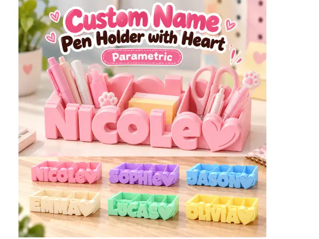 Custom Name Pen Holder Desk Organizer with Heart — modelo 3D