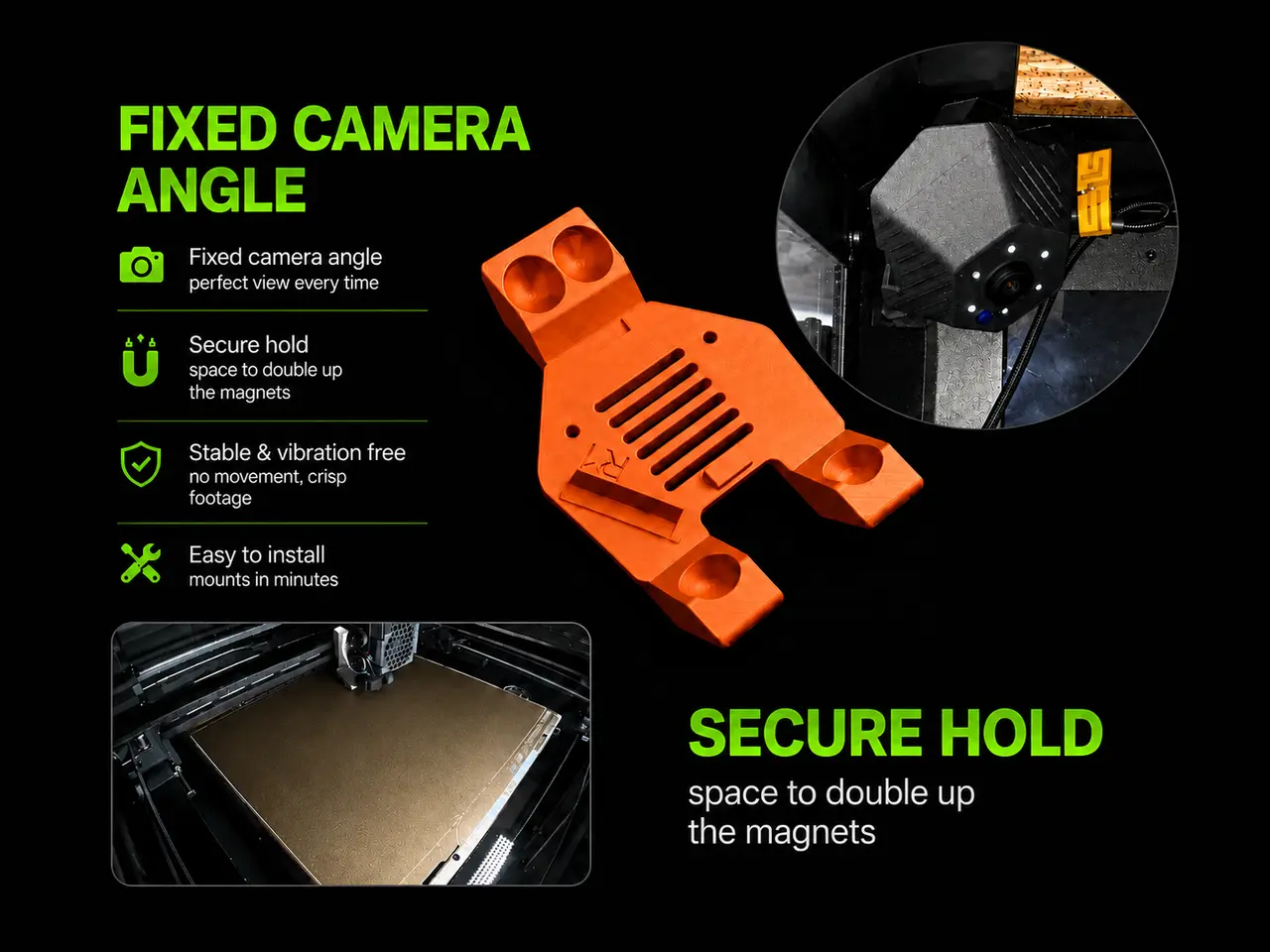 Prusa Core One Buddy3D Camera Angle Mod – Better View, No Collision, Round Magnet Mount — modelo 3D