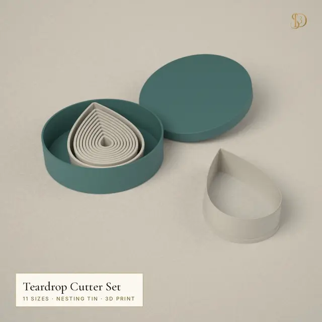 Teardrop Cookie Cutter Set – 11 Nesting Petal Cutters 1.9–12.2 cm with Storage Tin — modelo 3D