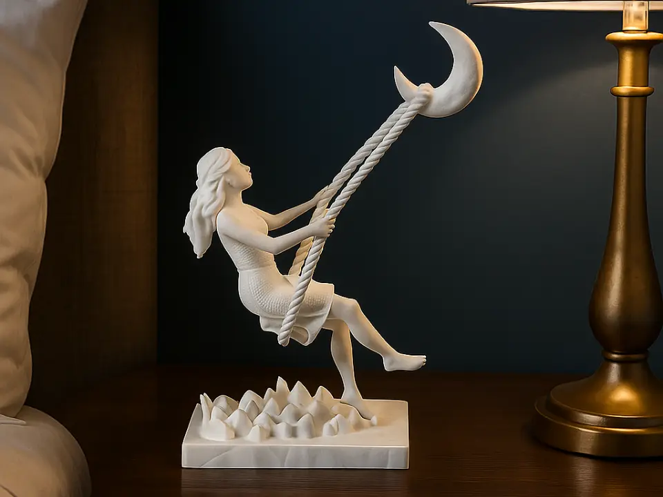 Swing to the Moon Sculpture – Dreamy Art Piece — modelo 3D