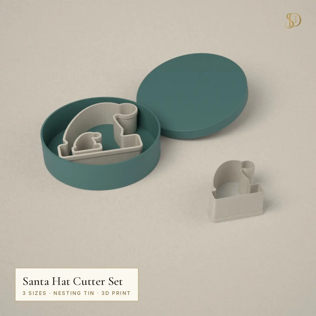 Santa Hat Cookie Cutter Set – 3 Nesting Hat Cutters 3.1–9.5 cm with Storage Tin — modelo 3D