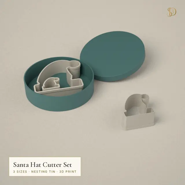 Santa Hat Cookie Cutter Set – 3 Nesting Hat Cutters 3.1–9.5 cm with Storage Tin — modelo 3D