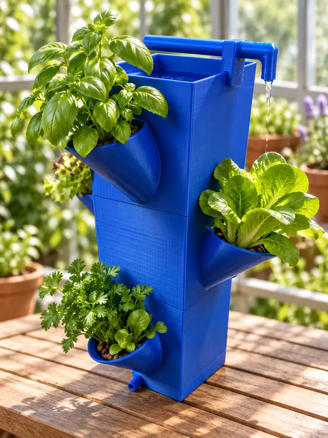 Stackable Hydroponic Tower Planter with Angled Growing Pockets — modelo 3D