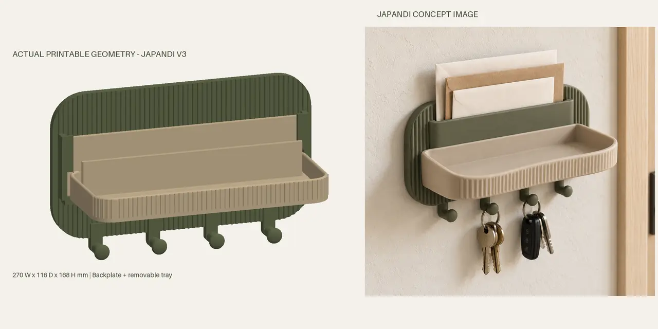 The Landing – Japandi Entryway Organizer Shelf with Key Hooks — modelo 3D