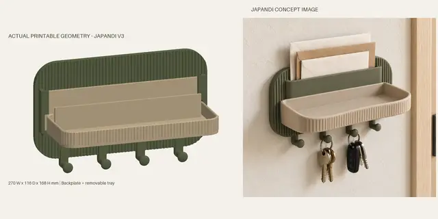 The Landing – Japandi Entryway Organizer Shelf with Key Hooks — modelo 3D