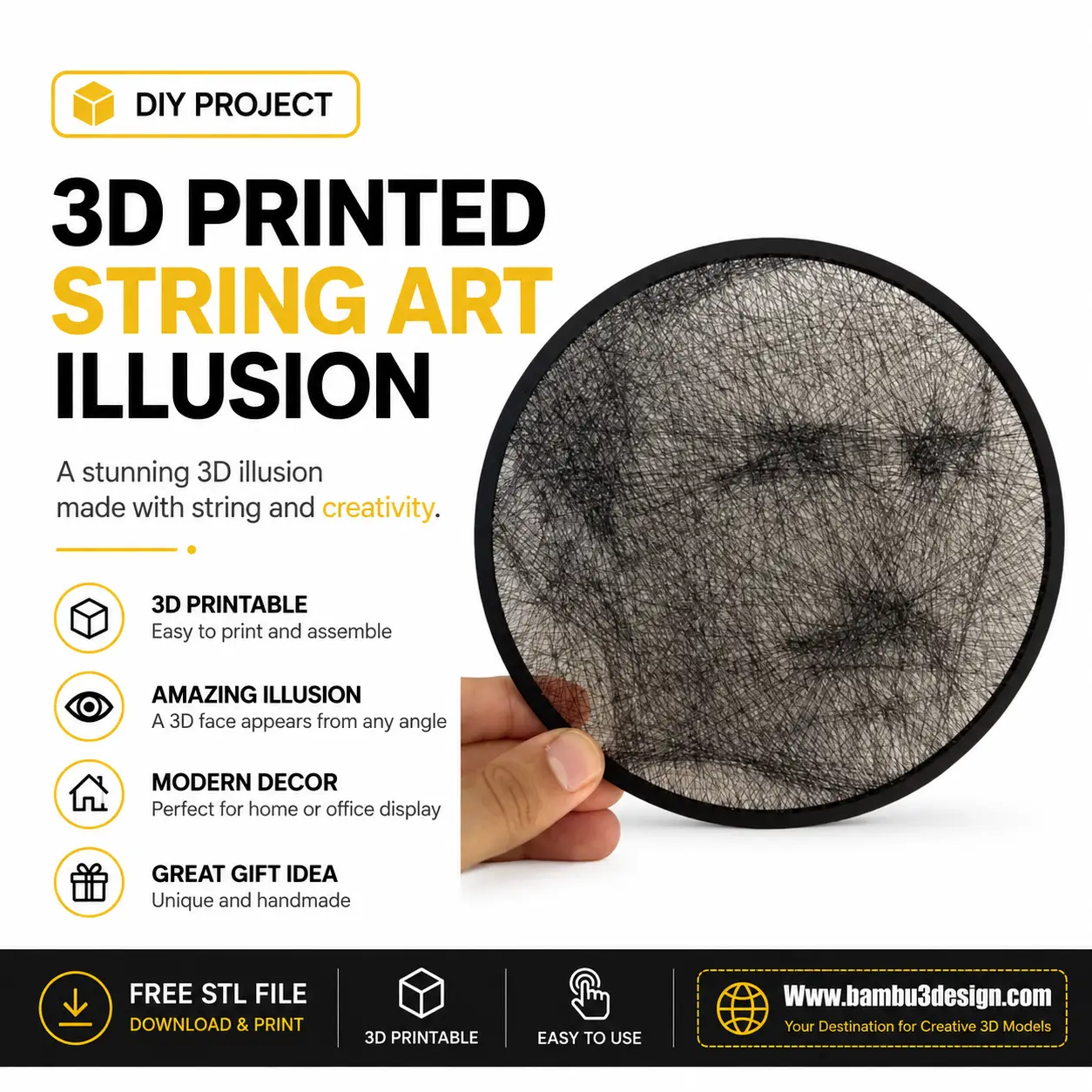 3D Printed String Art Illusion — modelo 3D