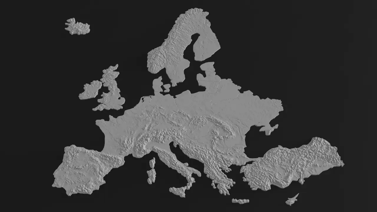 Europe 3D terrain (topography) model — modelo 3D