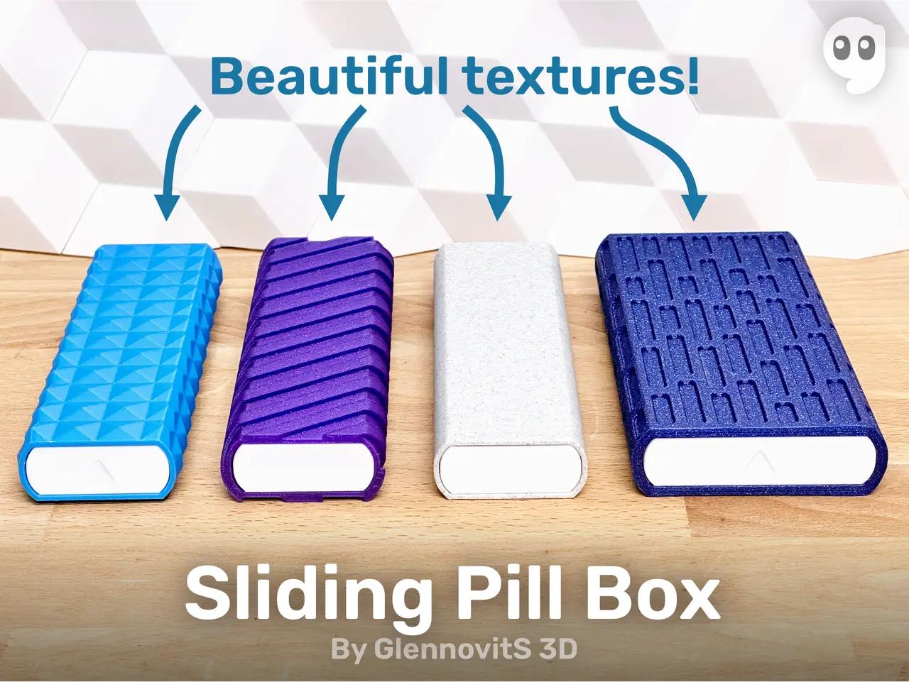Sliding Pill Box (textured organizer for weekly medication) — modelo 3D