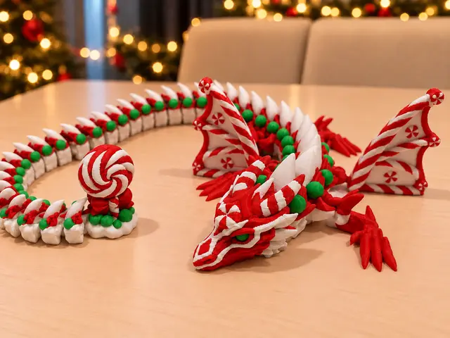 Articulated Christmas Candy Cane dragon theme — modelo 3D
