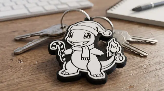 Charmander Christmas Keychain - 2 colours, single filament (Llavero navideño de Charmander) — modelo 3D