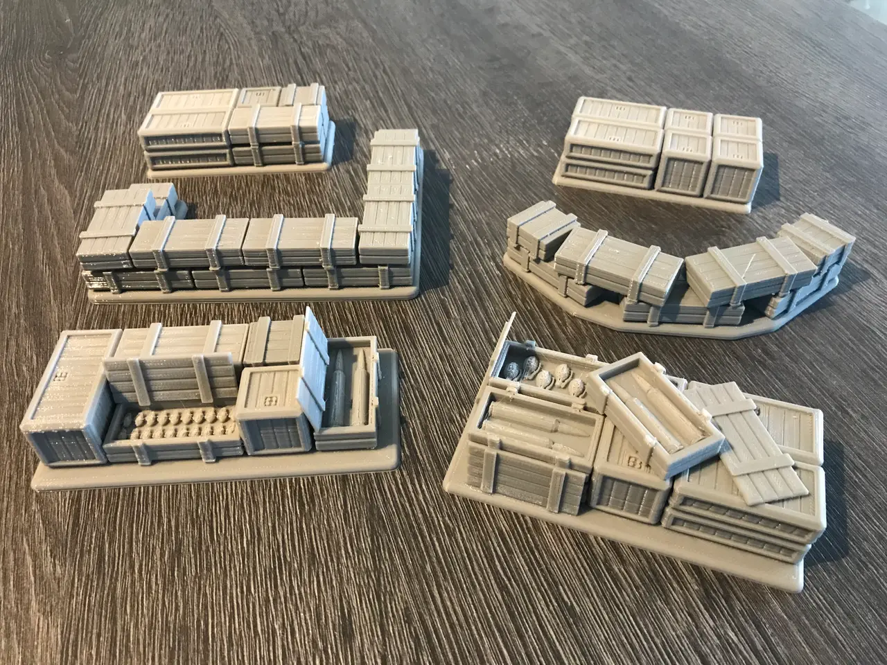 Wargaming compatible Terrain - Tank Trap - Crates / Pallets / Defenses — modelo 3D