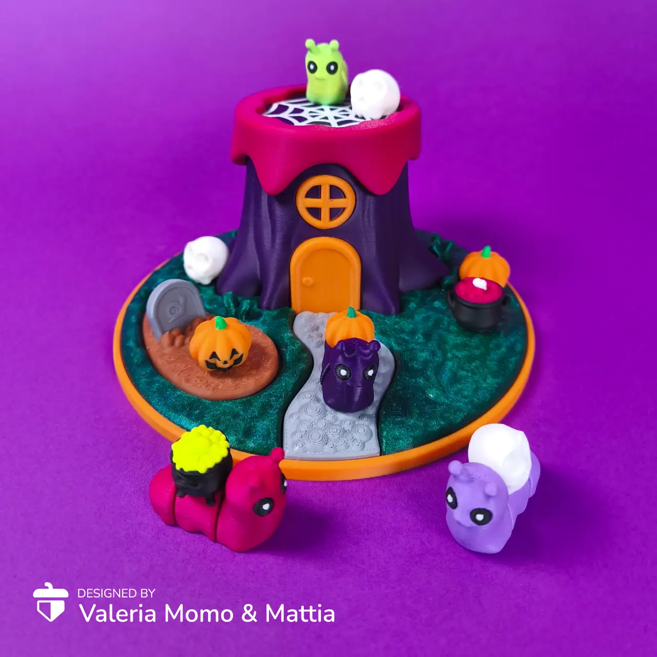 🕸️ Spooky & Halloween - Diorama for Cute Flexi Animals, Snail 🪵🐌✨ — modelo 3D