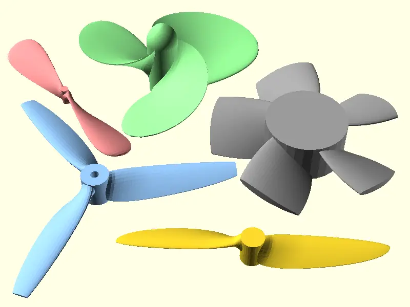 Elliptical-blade NACA airfoil propeller library — modelo 3D