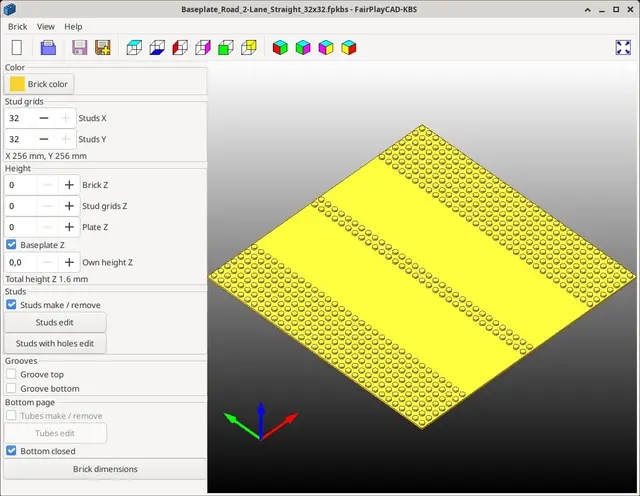 Brick Baseplate Road 2-Lane Straight 32x32 - Klemmbaustein Basisplatte 2-Fahrspuren Gerade 32x32 — modelo 3D