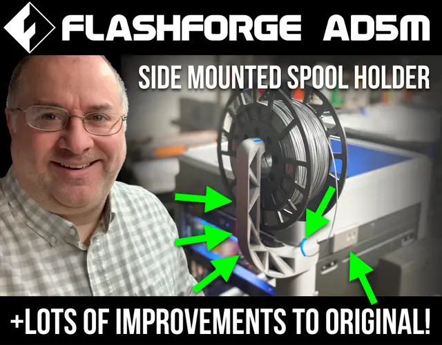 Flashforge Adventurer 5M (AD5M) IMPROVED Spool Holder, Inlet, Runout Sensor Mount + SIDE MOUNT Spool Holder! v1.1 — modelo 3D