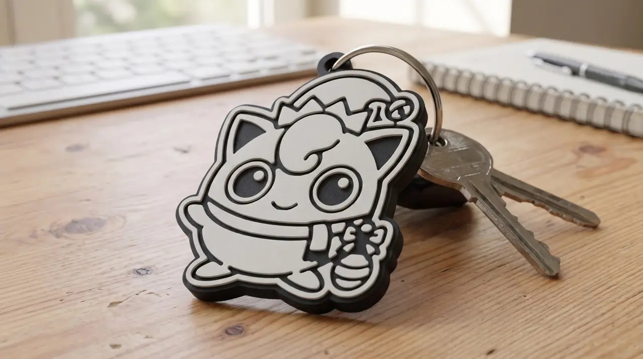 Jigglypuff Christmas Keychain - 2 colours, single filament (Llavero navideño de Jigglypuff) — modelo 3D
