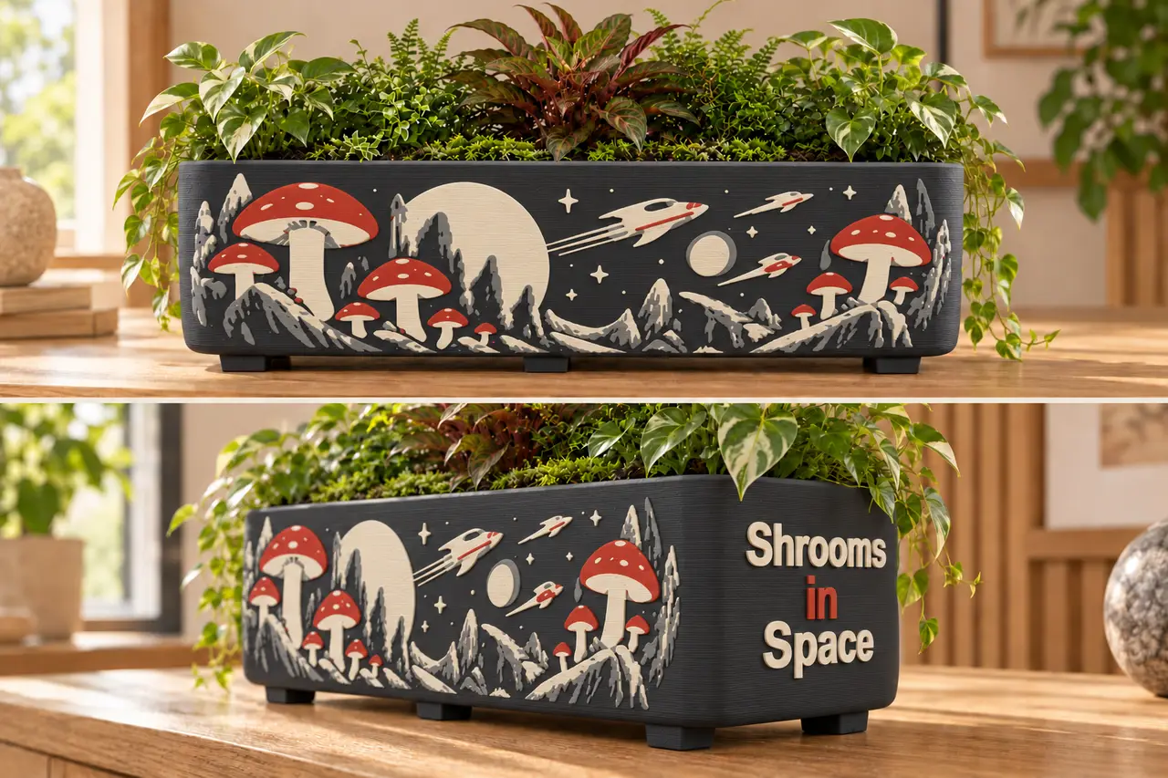 Shrooms in Space Planter – Four-Color Alien Trough with Removable Feet — modelo 3D