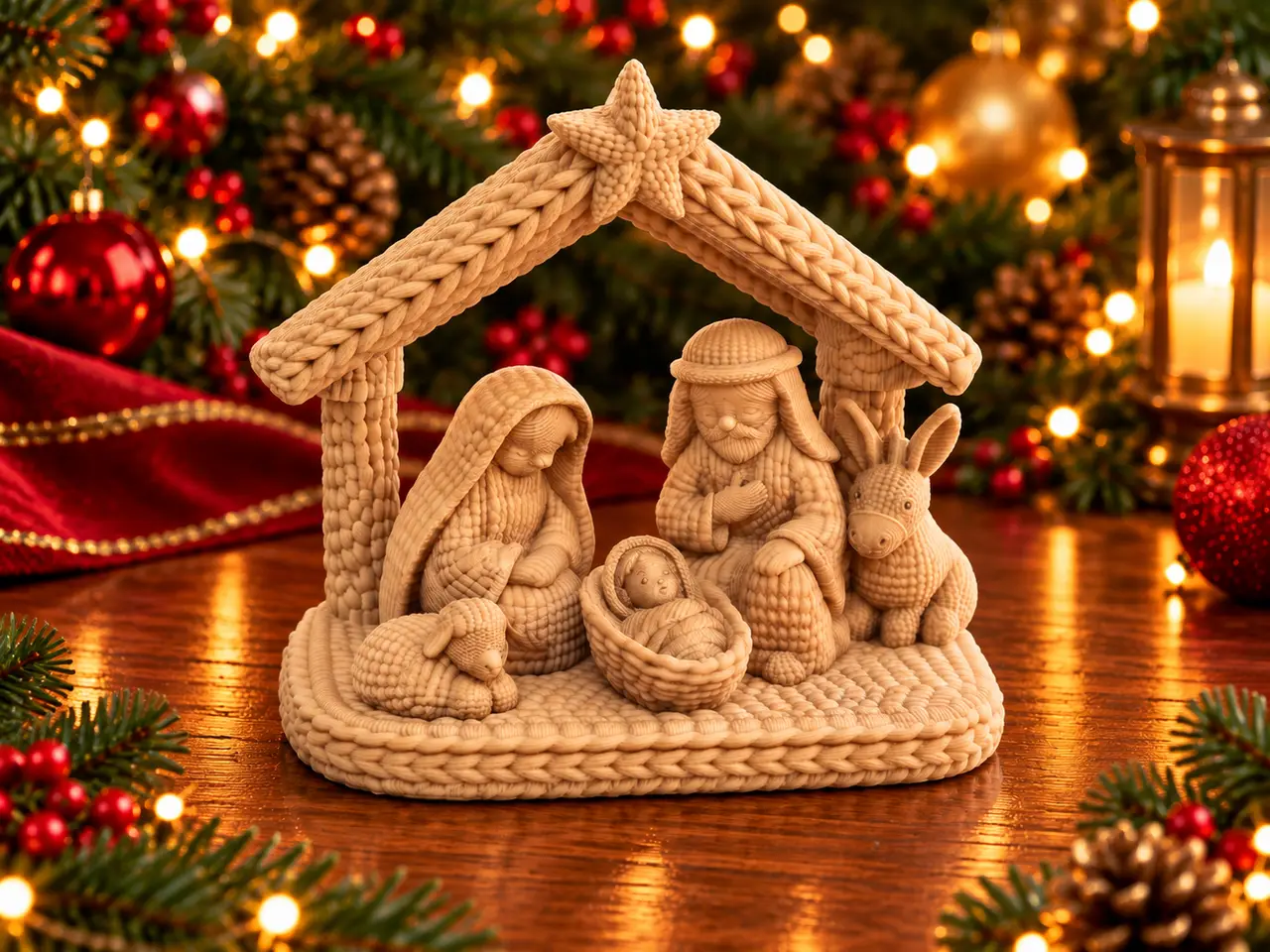Presépio de Natal com Textura de Crochê — modelo 3D
