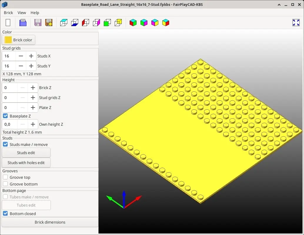 Brick Baseplate Road Lane Straight 16x16 7-Stud - Klemmbaustein Basisplatte Straße Fahrspur Gerade 16x16 7 Noppen — modelo 3D