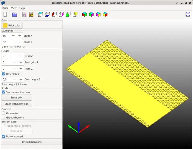 Brick Baseplate Road Lane Straight 16x32 7-Stud - Klemmbaustein Basisplatte Straße Fahrspur Gerade 16x32 7 Noppen — modelo 3D