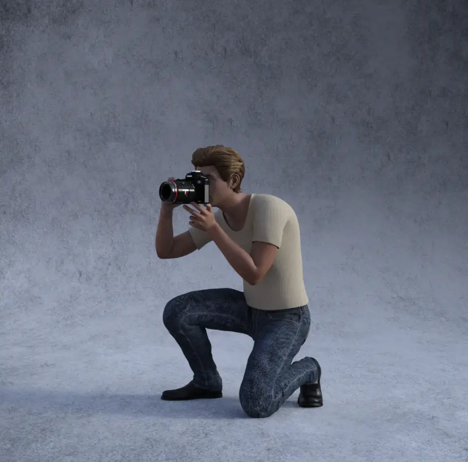 Photographer kneeling — modelo 3D