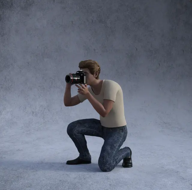 Photographer kneeling — modelo 3D