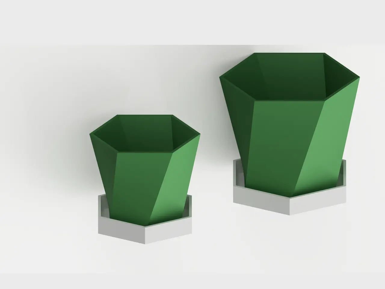 Twisted Hexagon Planter with Drainage Saucer – Low-Poly Pot, 2 Sizes, No Supports — modelo 3D
