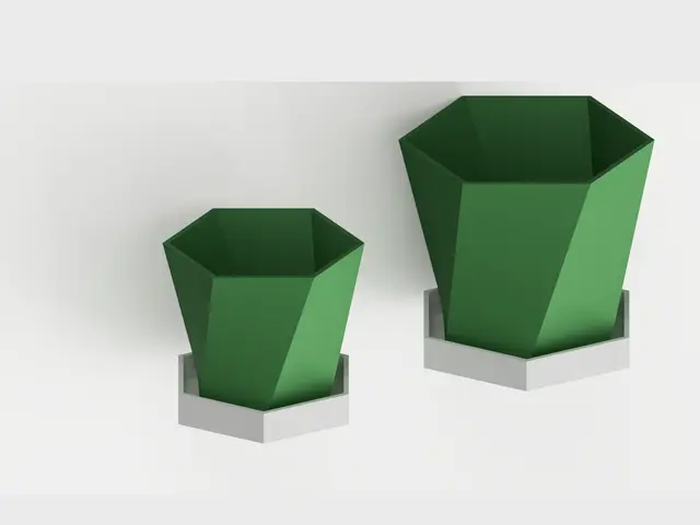 Twisted Hexagon Planter with Drainage Saucer – Low-Poly Pot, 2 Sizes, No Supports — modelo 3D