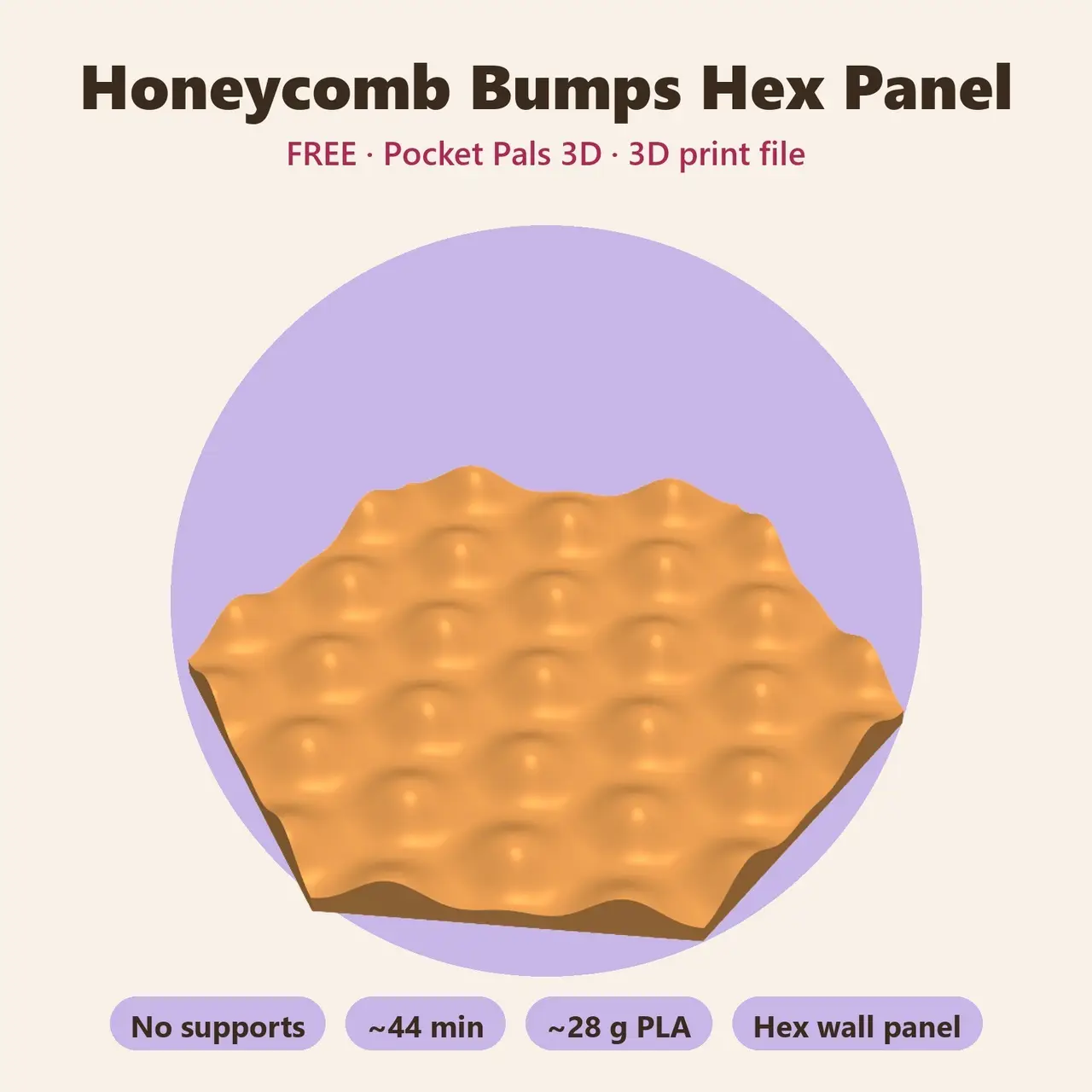 Honeycomb Bumps Hex Panel – Free Textured Hexagon Wall Panel, No Supports — modelo 3D