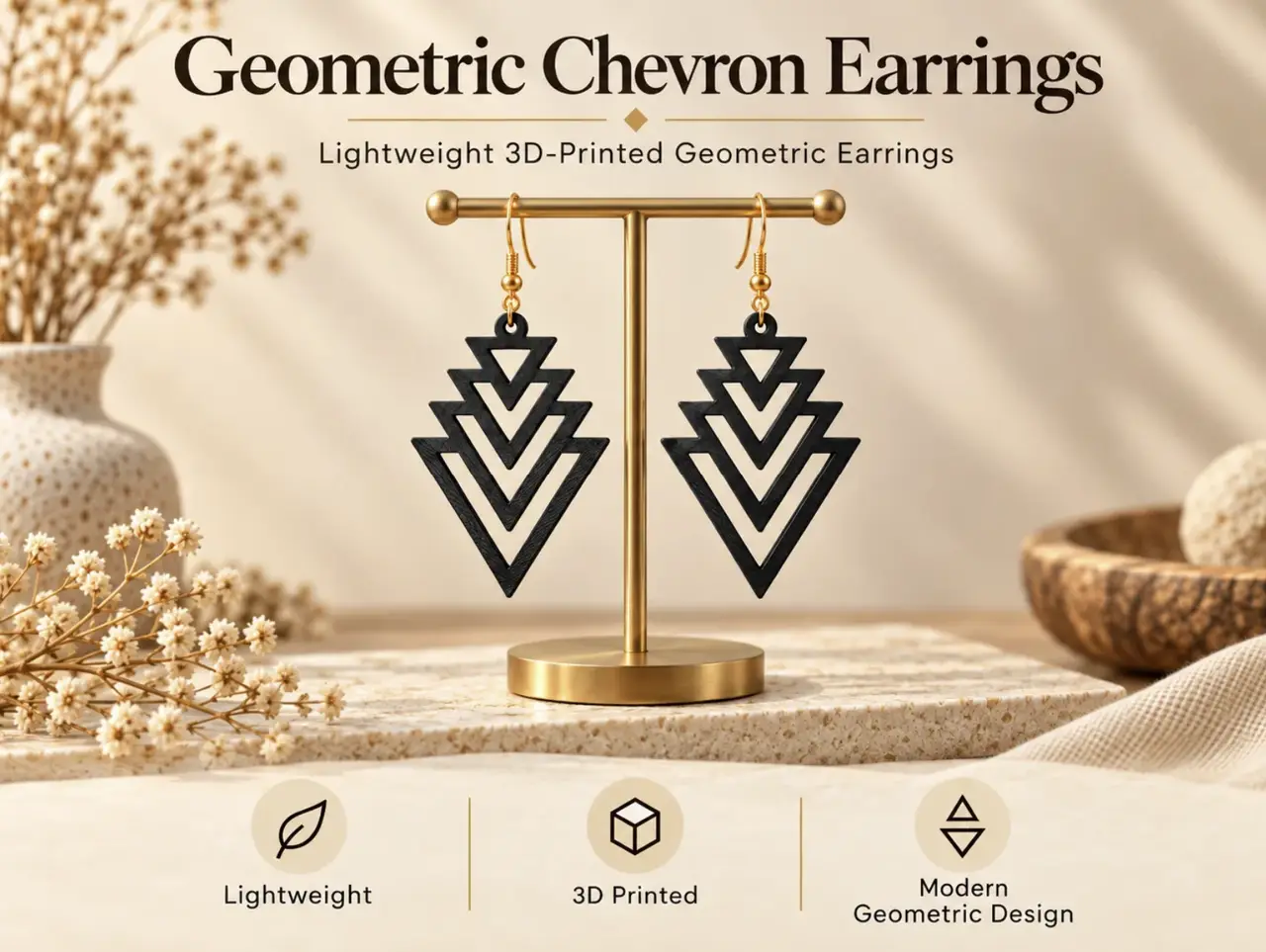 Geometric Chevron Earrings — modelo 3D