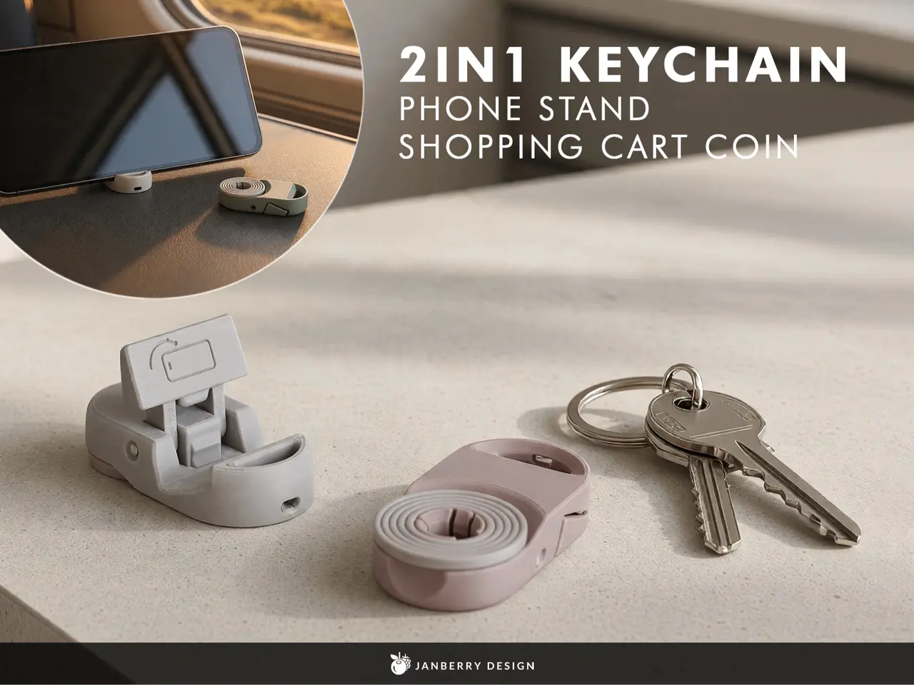 2 in 1 Keychain - Shopping Cart Coin & Phone Stand — modelo 3D