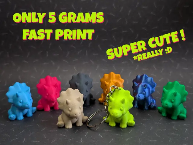Cute Mini Triceratops + Keychain — modelo 3D