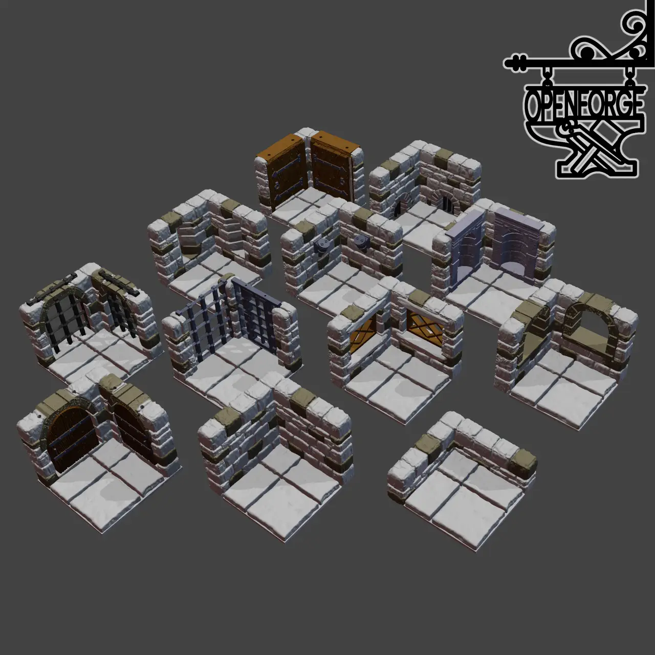 Dungeon Stone - Wall on Tile: Corners (Full Set) — modelo 3D