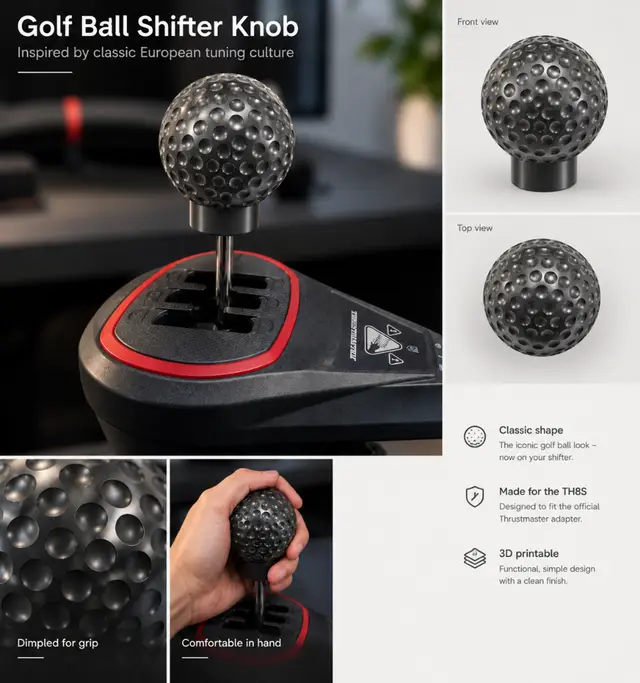 Golf Ball Shifter Knob for Thrustmaster TH8S — modelo 3D
