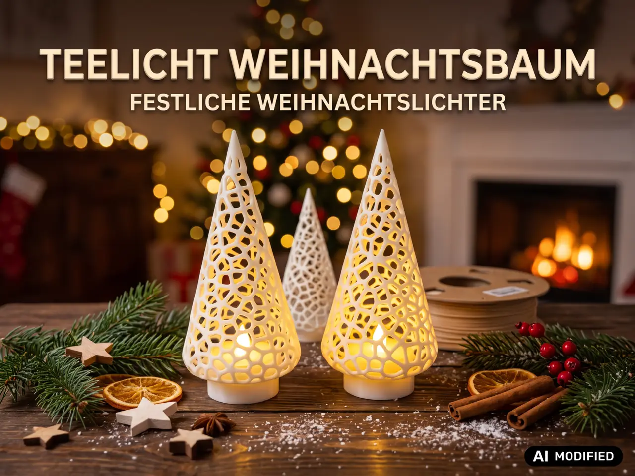Teelicht Weihnachtsbaum mit organischem Lochmuster — modelo 3D