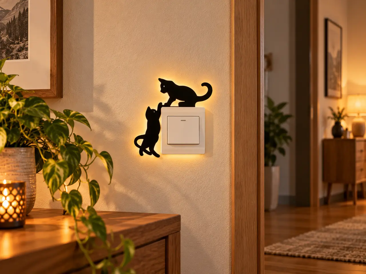 Cat Wall Art – Playful Cats Light Switch Decor — modelo 3D