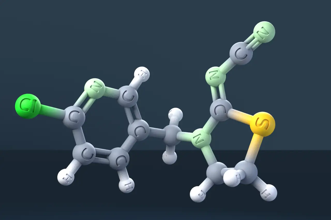 Thiacloprid 3D Molecular Model — CAS 111988-49-9 — modelo 3D