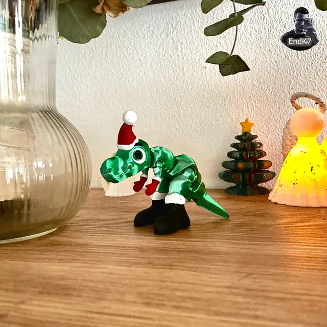T-Rex Santa Edition - Aticulated - Print in Place - No Supports - Christmas — modelo 3D