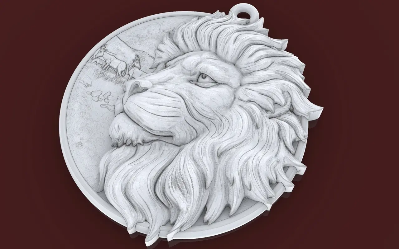 Lion and Helm pendant medallion jewelry 3D print model — modelo 3D