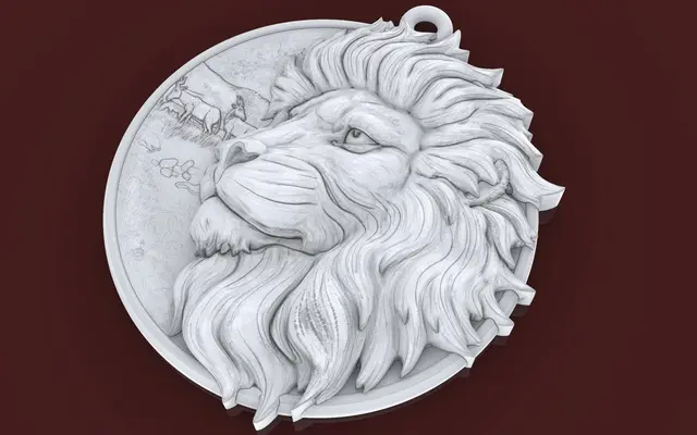 Lion and Helm pendant medallion jewelry 3D print model — modelo 3D