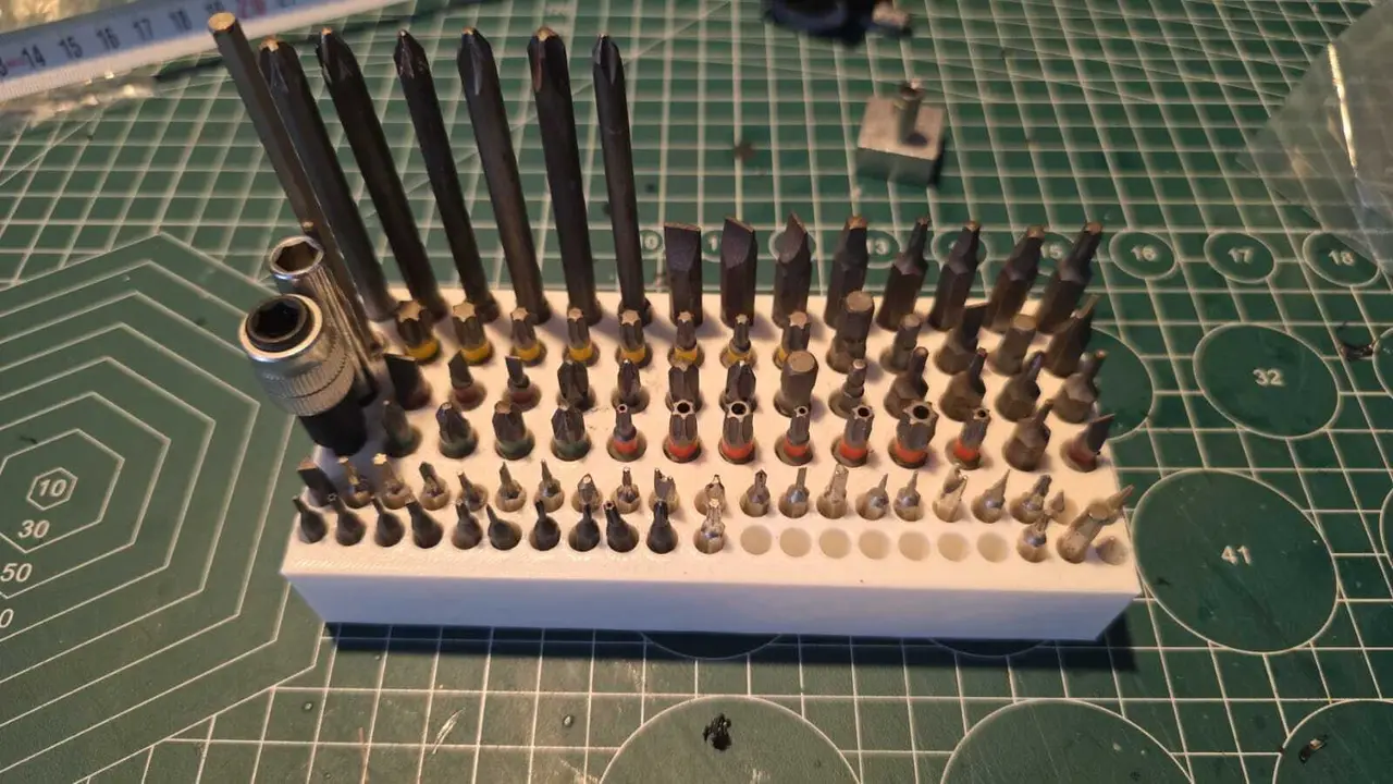 Holder for Screwdriver and drill bits/Vidalama uçları için yaptığım düzenleyici — modelo 3D