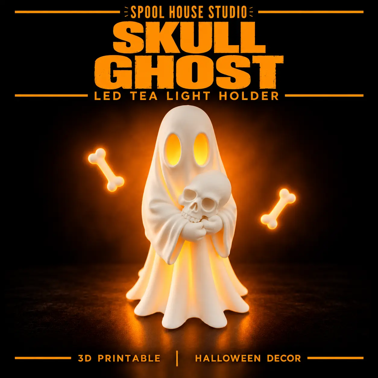 Skull Ghost LED Tea Light Holder — modelo 3D