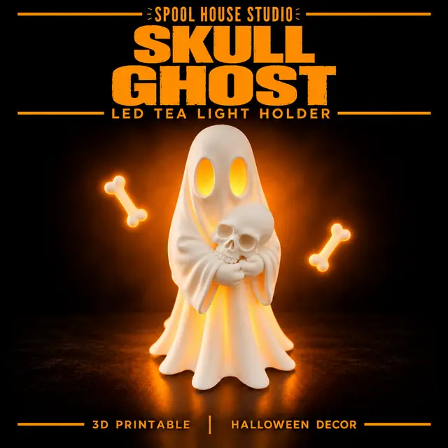 Skull Ghost LED Tea Light Holder — modelo 3D
